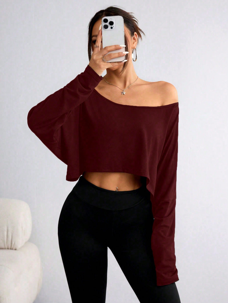 Women's Off-Shoulder Long Sleeve Crop Top