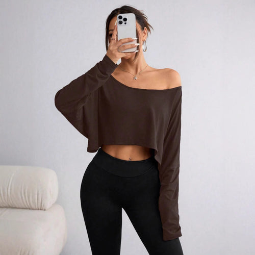 Women's Off-Shoulder Long Sleeve Crop Top