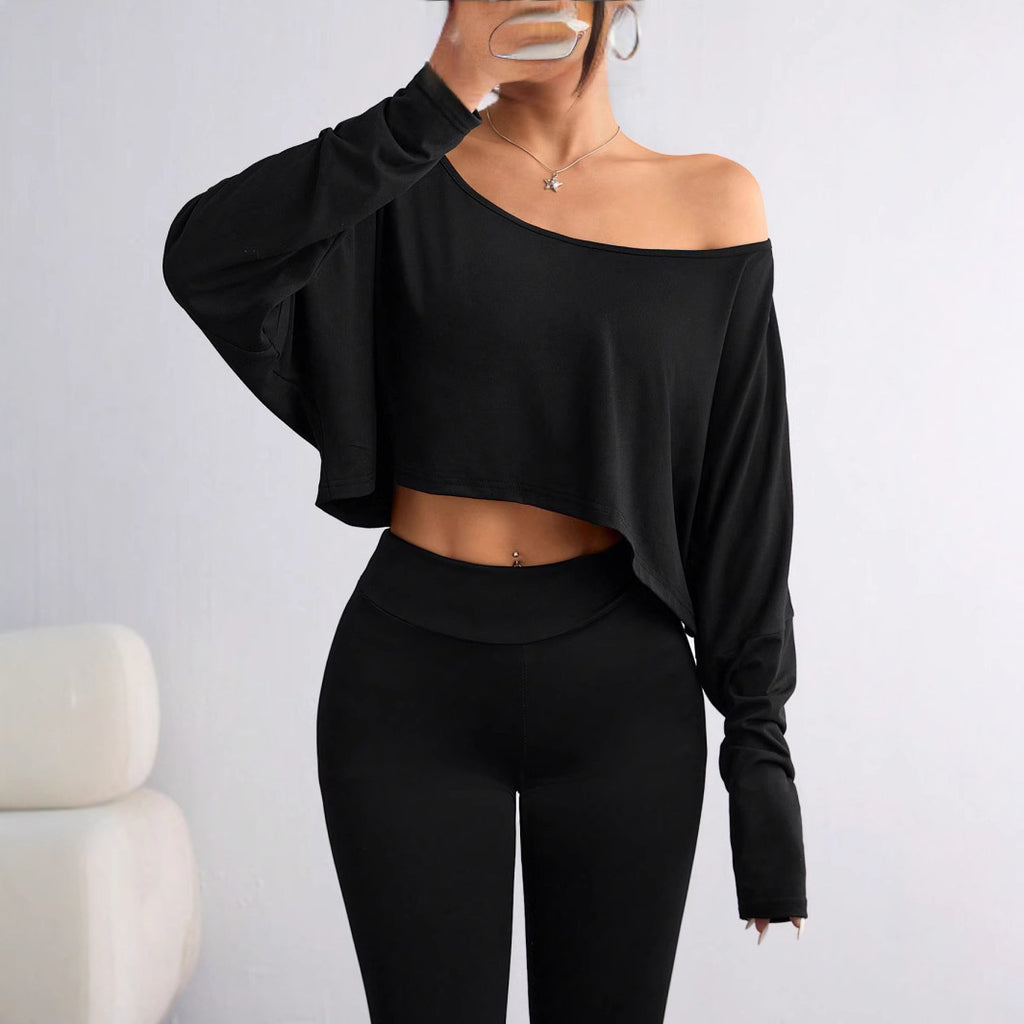 Women's Off-Shoulder Long Sleeve Crop Top