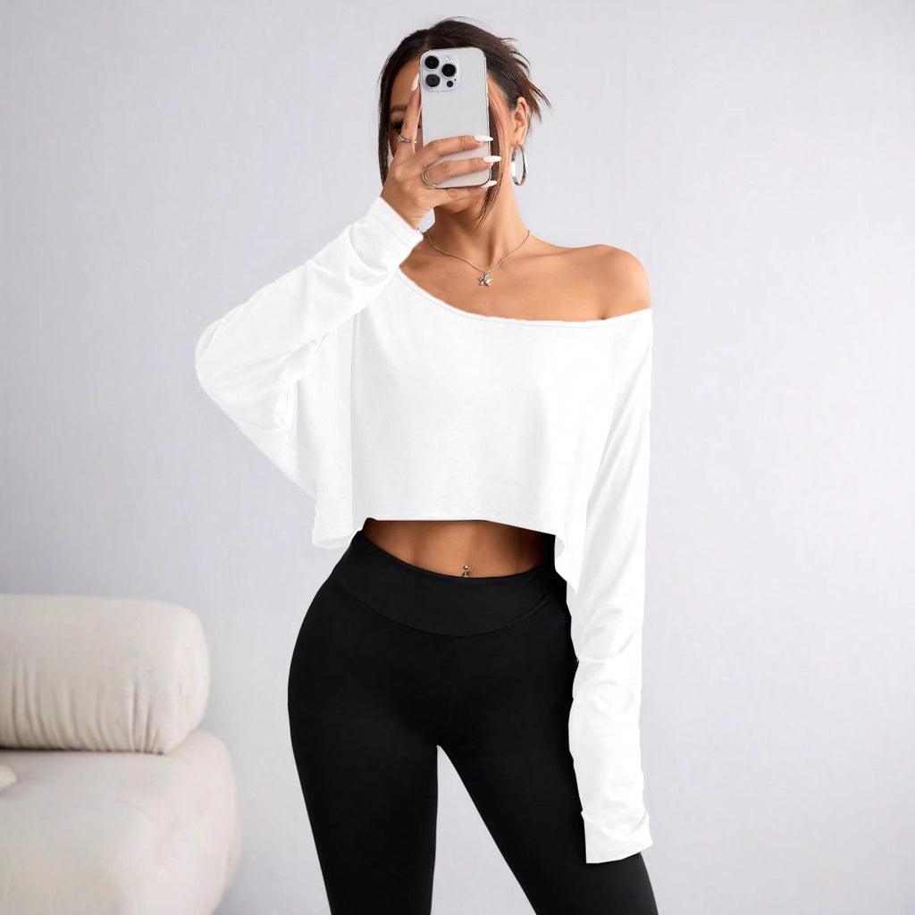 Women's Off-Shoulder Long Sleeve Crop Top