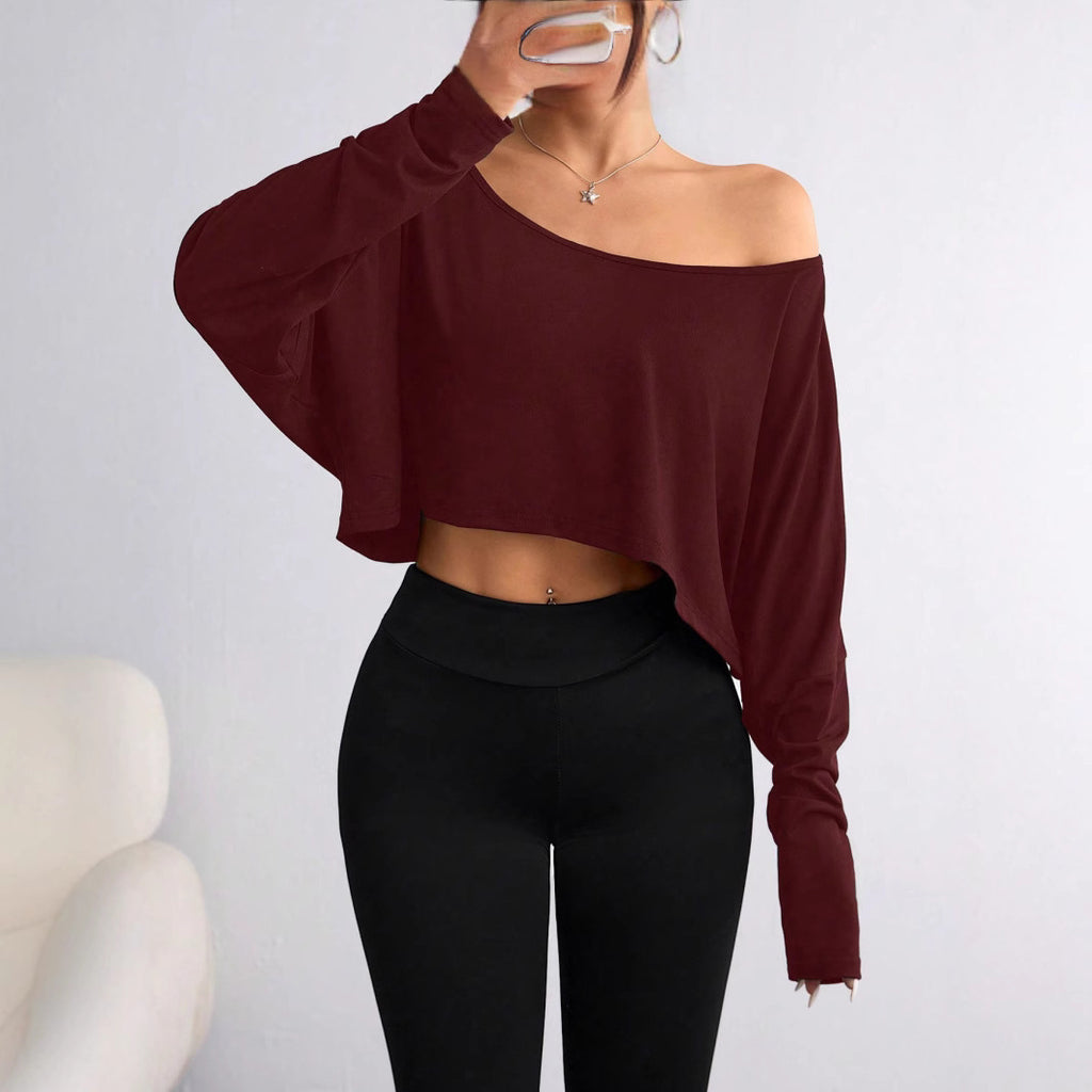 Women's Off-Shoulder Long Sleeve Crop Top